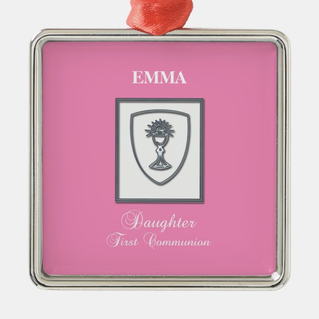 Adorno Metálico Hija, primer cáliz plateado de comunión (Frente)