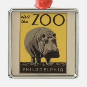 Adorno Metálico Hippopótamo vintage hippo zoo poster wpa