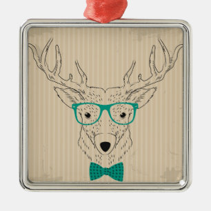 Adorno Metálico Hipster Reindeer Elk con lentes Navidades gruñidos