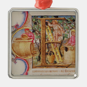 Adorno Metálico Historiated rubrica "E" que representa la cosecha