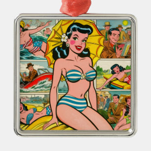 Adorno Metálico Historietas de verano del Chica Retro Bikini
