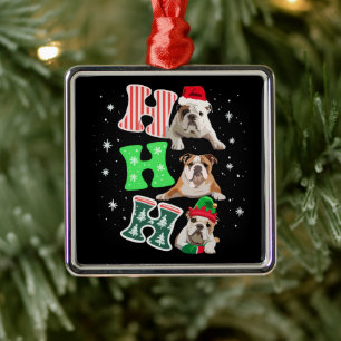 Adorno Metálico Ho Ho Ho Bulldog Inglés Santa Reno Navidad 