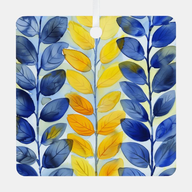 Adorno Metálico Hojas amarillas y azules (Anverso)