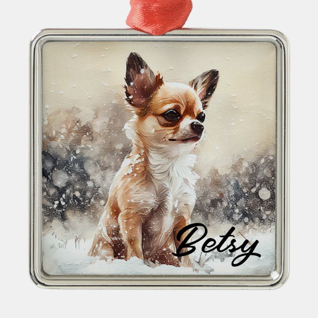 Adorno Metálico HOLIDAY CHIHUAHUA DOG DE bonito WATERCOLOR (Frente)