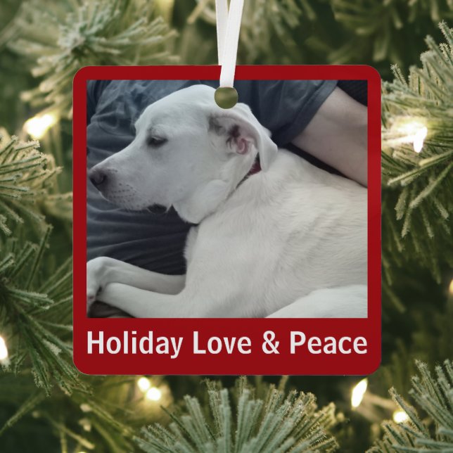 Adorno Metálico  Holiday Love and Peace Cute Dog Photo with Dad (in situ)