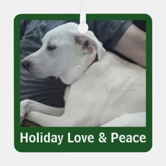 Adorno Metálico Holiday Love and Peace Cute Dog Photo with Dad