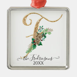 Adorno Metálico Holly Pine Cone Navidades Purpurina de oro Monogra