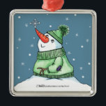 Adorno Metálico Hombre de nieve con copo de nieve en la nariz<br><div class="desc">¡Un muñeco de nieve se pone en la nariz!  Diseño original de Christie Black of Creations from the Heart.</div>