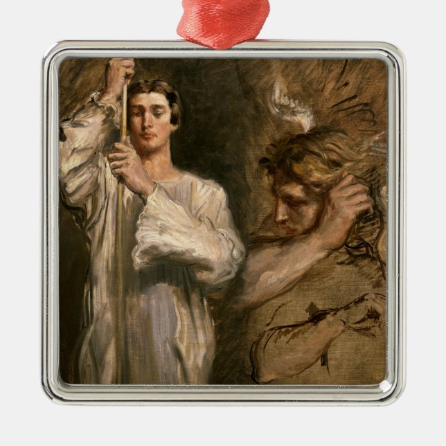 Adorno Metálico Hombre joven que lleva a cabo una cruz (Frente)