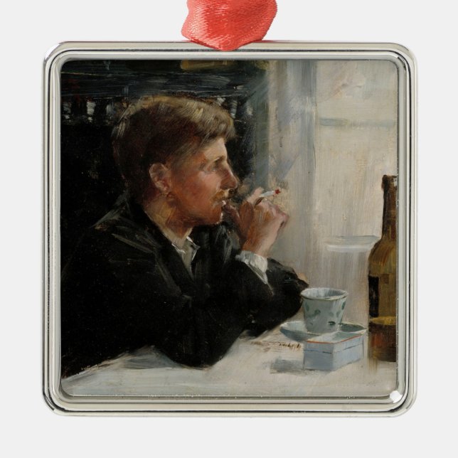 Adorno Metálico Hombre sentado perdido en la mesa (Frente)