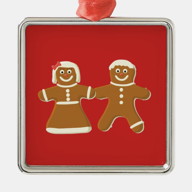 Adorno Metálico Hombre y mujer con pan de jengibre en rojo (Frente)