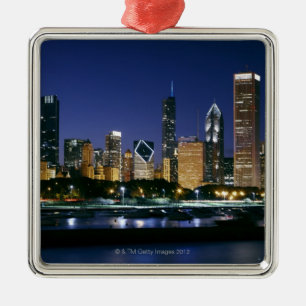 Adorno Metálico Horizonte de Chicago céntrica en la noche