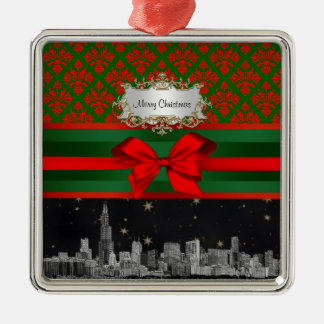 Adorno Metálico Horizonte de Chicago Rojo Verde Damask #2 Arco Nav
