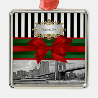 Adorno Metálico Horizonte de NYC Puente de Brooklyn Navidad Blk Wh