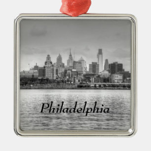 Adorno Metálico Horizonte de Philadelphia en blanco y negro