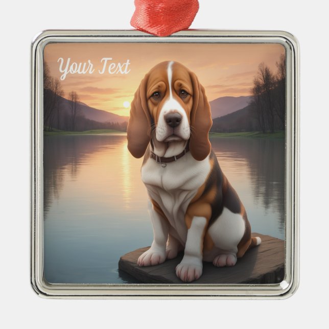 Adorno Metálico Hound Basset por lago (Frente)
