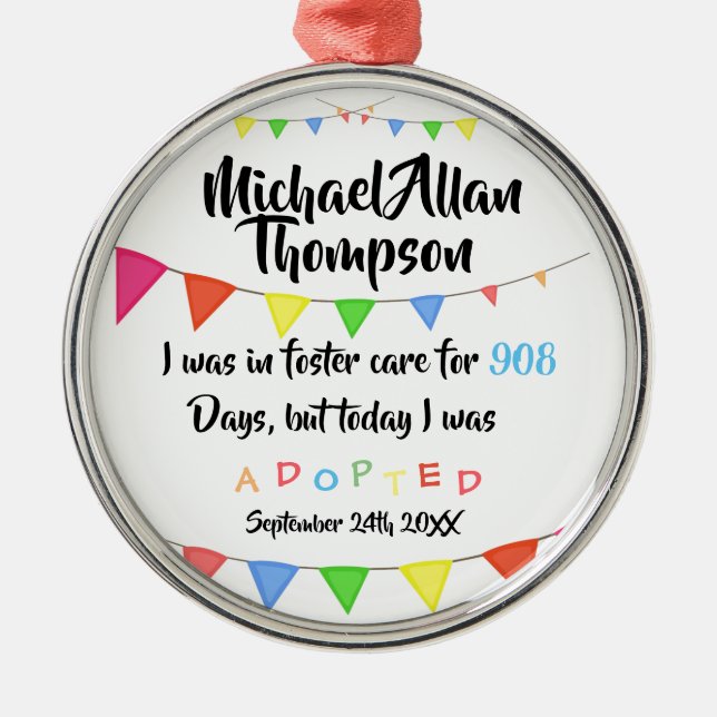 Adorno Metálico Hoy me adoptaron de Foster Care - Nombre personali (Frente)