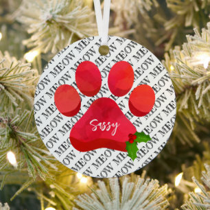 Adorno Metálico Huella de gato MEOW de Navidad NOMBRE Holly Fiesta