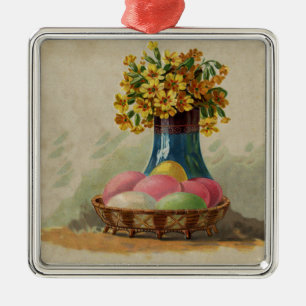 Adorno Metálico Huevos Flores Canasta Pascua Antiguo