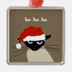 Adorno Metálico Humorístico gato siamés Ho Ho Ho   Funny Santa K