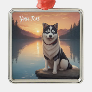 Adorno Metálico Husky siberiano en el lago