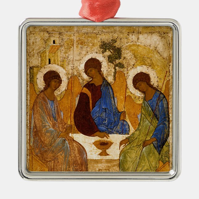 Adorno Metálico Icono de la Santísima Trinidad Rublev bizantino (Frente)