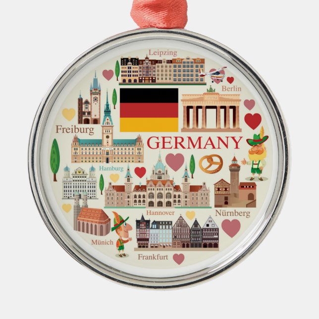 Adorno Metálico Iconos de viaje de Alemania (Frente)