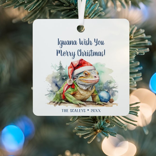 Adorno Metálico Iguana te desea una feliz Navidad (iguana wish you merry christmas ornament
)