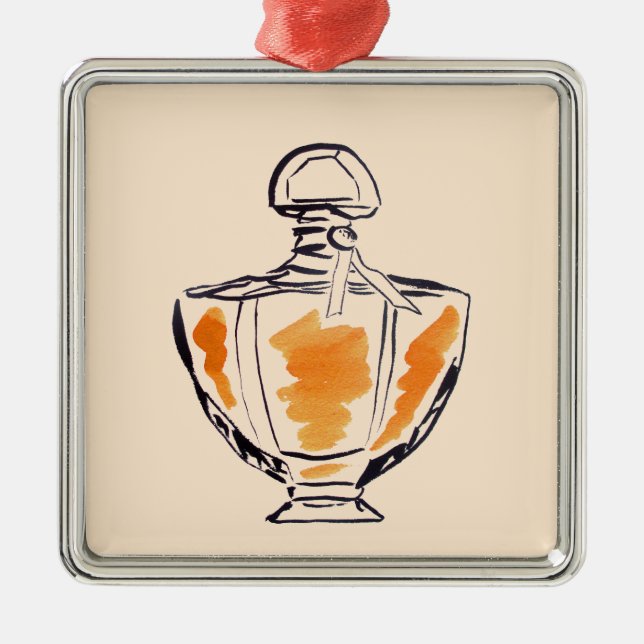Adorno Metálico Ilustracion acuarela de moda de botella Perfume (Frente)