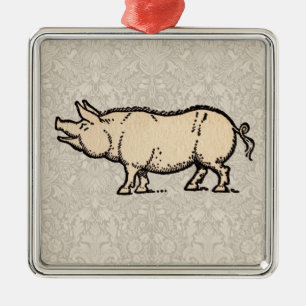 Adorno Metálico Ilustración antigua de cerdo cute vintage