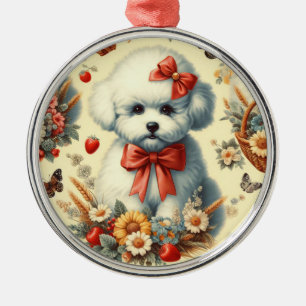 Adorno Metálico Ilustracion Cute Vintage Bichon Frisé