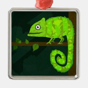 Adorno Metálico Ilustración de camaleón verde lindo Reptil tropica