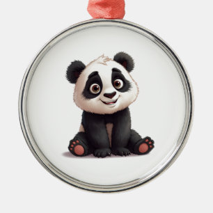 Adorno Metálico Ilustración de dibujos animados de oso panda senta