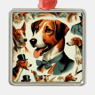 Adorno Metálico Ilustracion de Foxhound inglés de época