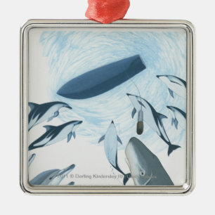 Adorno Metálico Ilustracion de los delfínes que miran para arriba