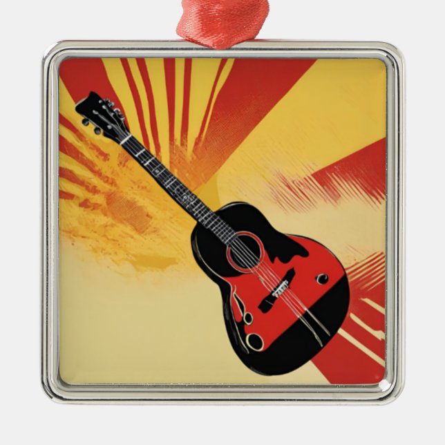 Adorno Metálico Ilustracion de pintura de guitarra pop Art Retro v (Frente)