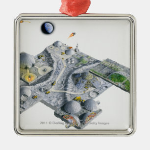 Adorno Metálico Ilustracion de una base futurista en la luna