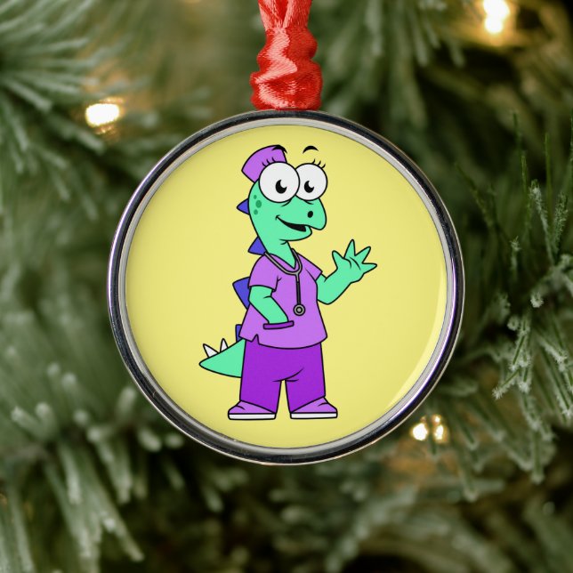 Adorno Metálico Ilustracion De Una Enfermera Estegosauria. (Árbol)