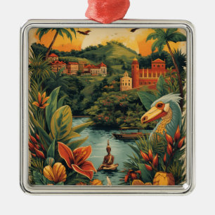 Adorno Metálico Ilustración de viaje a Jamaica de estilo vintage