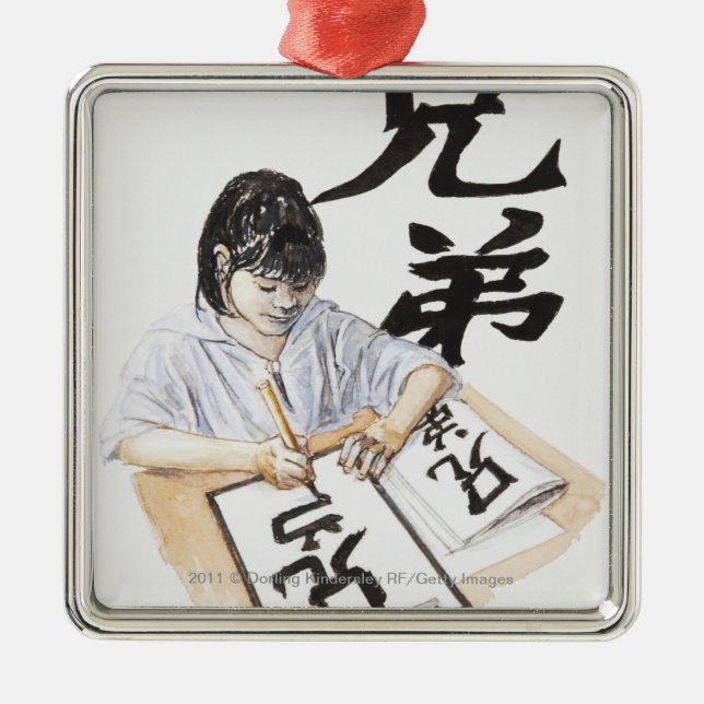 Adorno Metálico Ilustracion del chica que escribe la escritura (Frente)