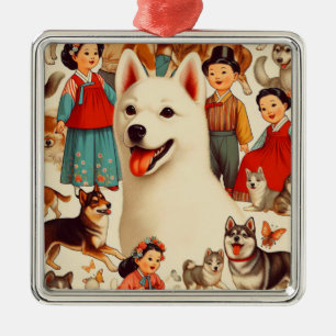 Adorno Metálico Ilustracion Jindo coreano vintage