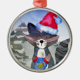 Adorno Metálico Ilustracion Racoon de Winter Forest Woodland Frien