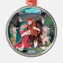 Adorno Metálico Ilustración religiosa de Navidad del nacimiento