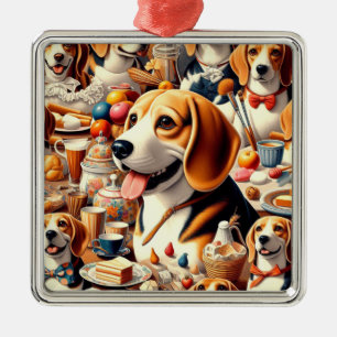 Adorno Metálico Ilustracion Retro Cute Beagle