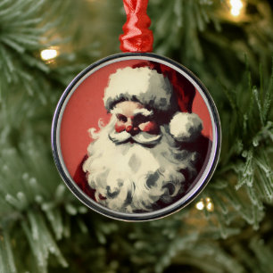 Adorno Metálico Ilustracion Retro Santa Vintage