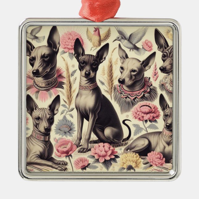 Adorno Metálico Ilustracion retro Xoloitzcuintle Seamless (Frente)