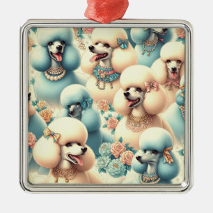 Adorno Metálico Ilustracion Vintage Seamless Poodle