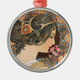 Adorno Metálico Imagen de Alphonse Mucha - Art Nouveau vintage