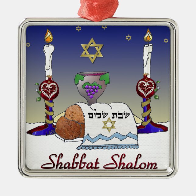 Adorno Metálico Impresión artística de Judaica Shabbat Shalom (Frente)