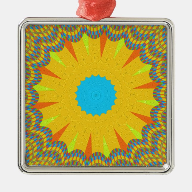 Adorno Metálico Impresión de arte en mandarina cian y oro (Frente)